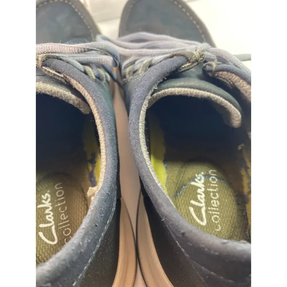 Clarks Wellman Moc Oxford Navy Blue Leather Waterproof Walking Shoes Men's 10.5